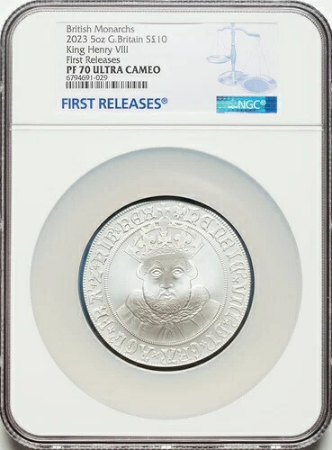 イギリス 2023 ヘンリー8世 10ポンド 極上 5オンス コイン、NGC 認定 PF70 U.C.
