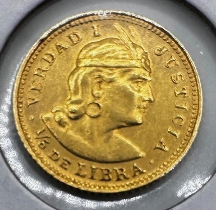 1918年 ペルー 1/5 デ リブラ金貨 ??鋳造枚数 10,000枚未満??