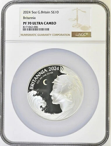 2024年 5オンス ロイヤルミント ブリタニア プルーフ .999 シルバーコイン NGC PF 70 ウルトラカメオ
