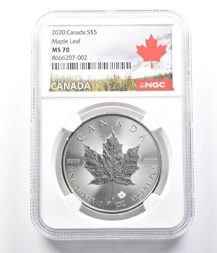2020年カナダ5ドル銀貨メープルリーフMS70 NGC *2919