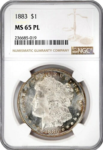 1883年モルガン・ダラー、NGC MS-65 PL、美しい周辺部の色合い!非常に魅力的なコインです!|WORLD RESOURCE【KING店】