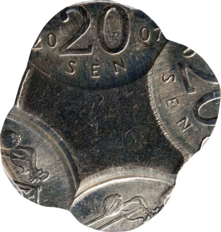 ER345 マレーシア。造幣局エラー -- 4回打刻 -- 20セン、2007年。PCGS MS65。KM-52|WORLD RESOURCE【KING店】