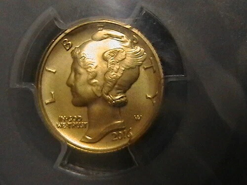 2016年 W 1/10オンス 10セントゴールド マーキュリーダイム PCGS SP70 ファーストストライク100周年記念｜WORLD RESOURCE【KING店】 245,850円