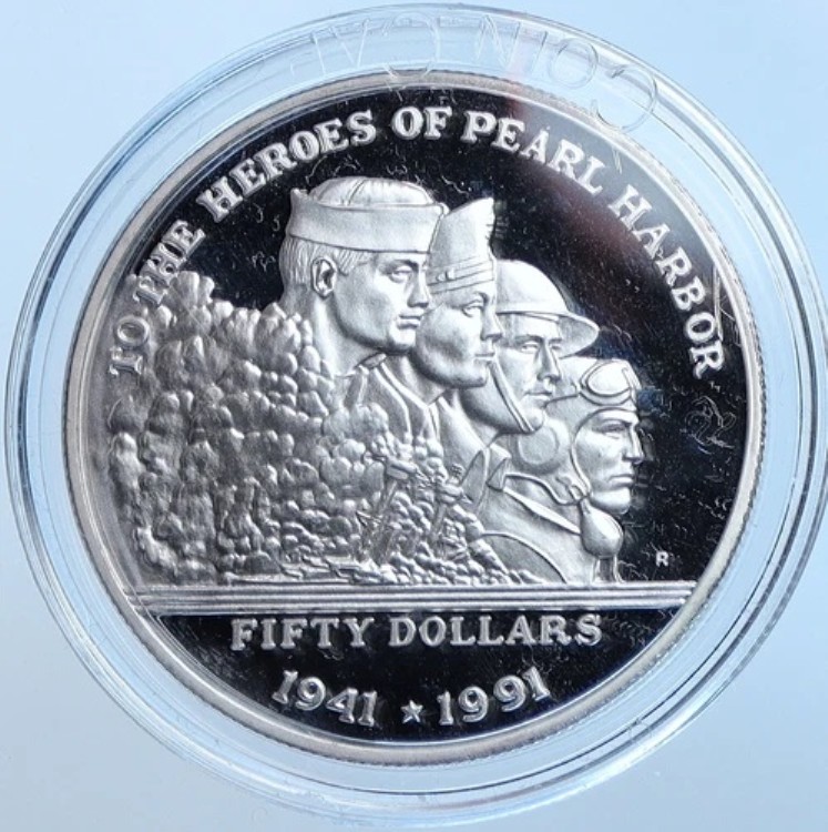 1991年 マーシャル諸島 真珠湾攻撃英雄記念プルーフ銀貨 50ドル i114641｜WORLD RESOURCE【KING店】