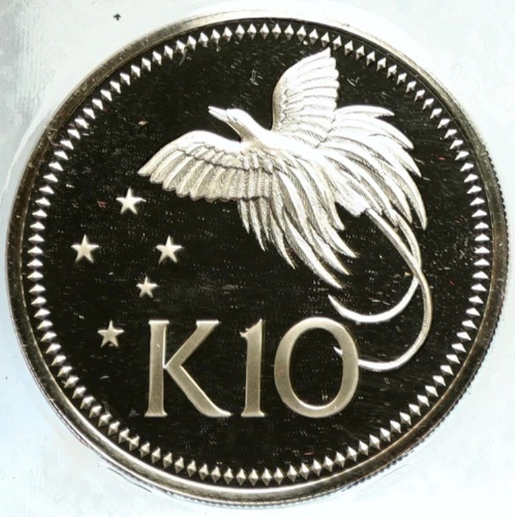 1975年 パプアニューギニア 大型 4.5cm エキゾチックバードプルーフ シルバー 10キナ コイン i104896|WORLD RESOURCE【KING店】