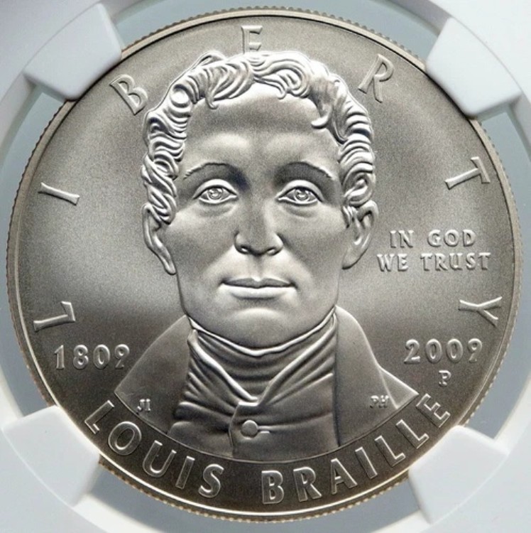 2009年 アメリカ合衆国 ルイ・ブライユ発明家 盲ろう者 銀貨 NGC i89168|WORLD RESOURCE【KING店】