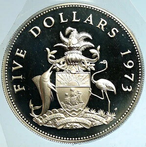 1973年 バハマ エリザベス2世 海賊撃退モットー オールドプルーフ 5ドル銀貨 i104920|WORLD RESOURCE【KING店】