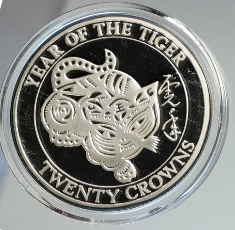 1998年 タークス・カイコス諸島 エリザベス2世 虎の年 銀貨 20クラウン i112435｜WORLD RESOURCE【KING店】