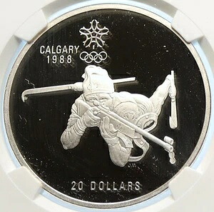 1986年カナダ 旧1988年カルガリーオリンピックバイアスロン プルーフ銀貨 20ドル NGC i106439|WORLD RESOURCE【KING店】