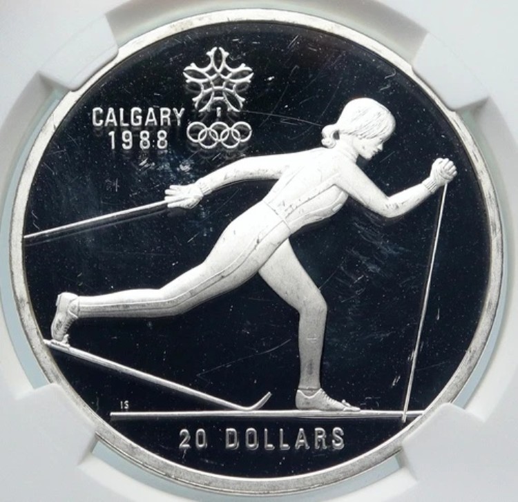 1986年カナダ 1988年カルガリーオリンピック クロスC スキー プルーフ シルバー 20ドルコイン NGC i85344｜WORLD RESOURCE【KING店】