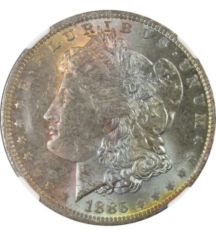 1885 O モルガン・ダラー MS 63 NGC ?? レインボー ?? トーン加工された表面｜WORLD RESOURCE【KING店】