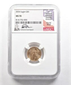 2024年 5ドル アメリカンゴールドイーグル デビッド・モティ 1/10オンス ゴールド MS70 NGC *6350｜WORLD RESOURCE【KING店】