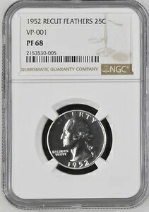 1952年ワシントンクォーターリカットフェザーズ VP-001 NGC PF68 ブリリアントホワイト POP 8/0