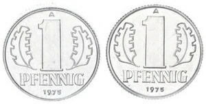 Ddr 1 Pfennig 1975 アルミサンプル 表面 2倍 回転なし 未使用 94247