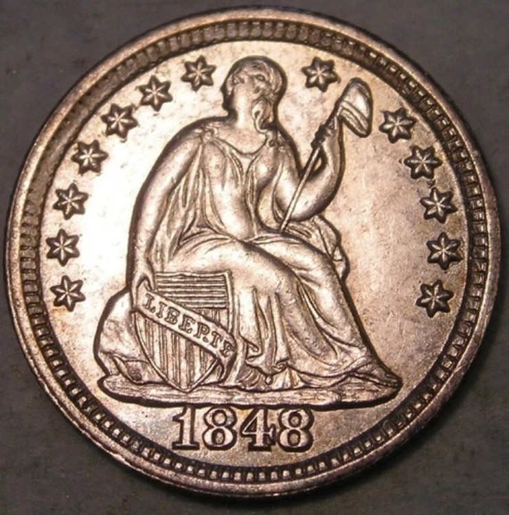 1848年 リバティ座像 銀製ハーフダイム 非常に鮮明で美しく魅力的な特徴 231,660円