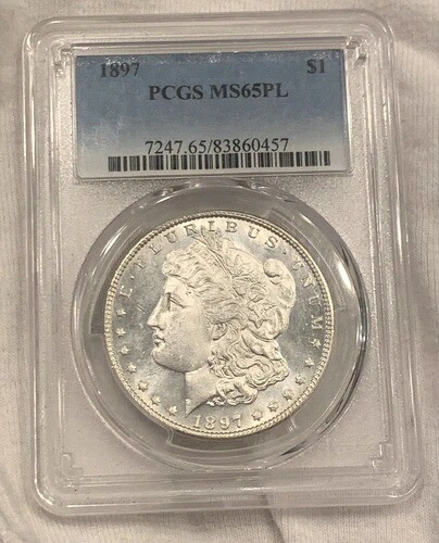 1897年 P モルガン シルバー ダラー MS65 PL PCGS BU 未使用 プルーフ ライク ジェム Ms 65 ブラストホワイト
