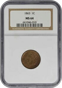 1863年インディアンセント MS64 NGC