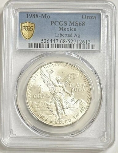 1988-MO PCGS MS68 1 ONZA メキシコ シルバー リベルタッド * 非常に低い人気 * 2つだけ高い *