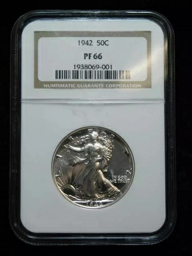 1942年 50セント プルーフ ウォーキング リバティ シルバー ハーフ ドル - NGC PF66
