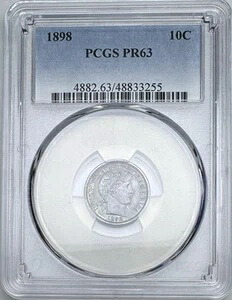 1898年プルーフ バーバー ダイム NGC PF63 素晴らしい色と見た目、希少品??