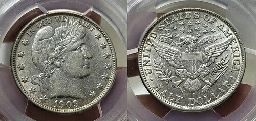 1909年 O バーバー ハーフダラー 50セント PCGS AU 詳細クリーニング済み
