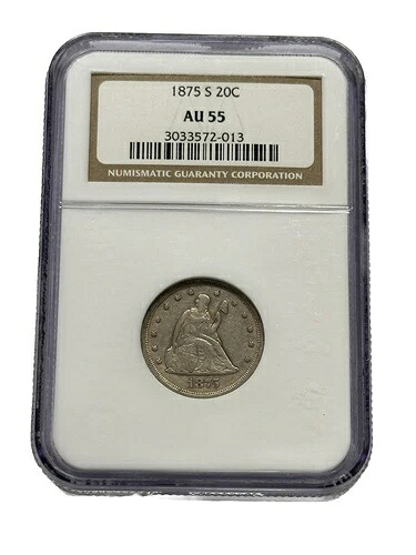 1875-S 20セント硬貨 AU-55 NGC。#7026 S/S Fast-302