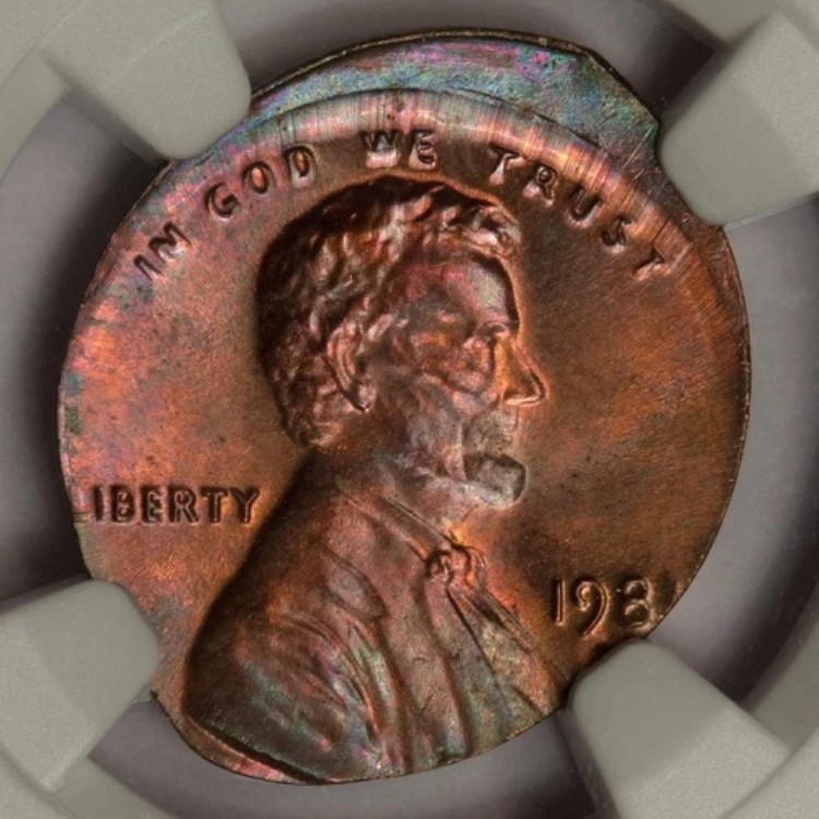 1981 D NGC MS66 RB オフセンター 楕円形クリップセント ミントエラー レインボートーン