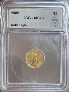 1986年 5ドル アメリカン ゴールド イーグル 1/10オンス ICG MS-70 IDC 検証済み