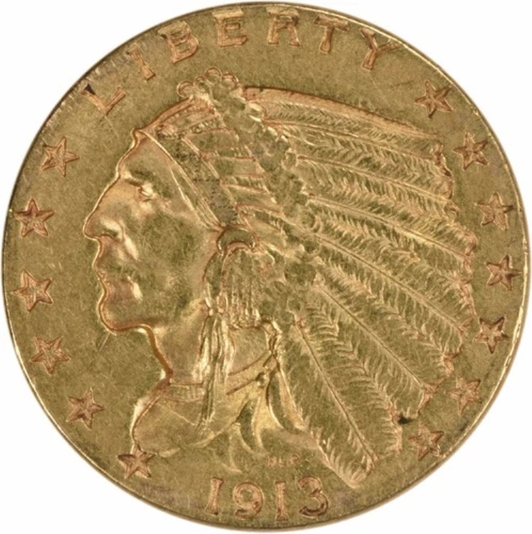 1913年 2.50ドル 金貨 インディアン AU 未認定 #910