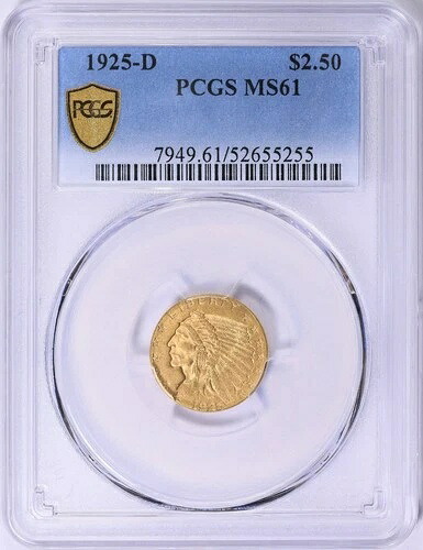 1925-D インディアンヘッド 2.5ドル クォーターイーグルゴールド PCGS MS61