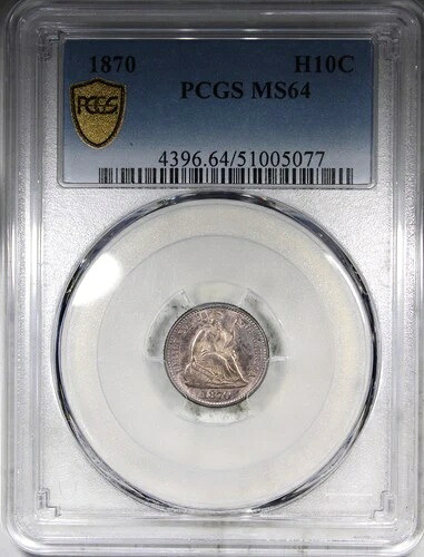 1870年 シーティングリバティハーフダイム PCGS MS64 トーンタイプコイン 未流通