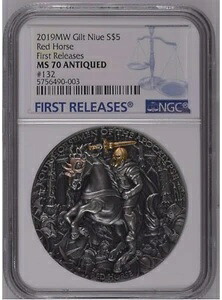 NGC MS70 2019 ニウエ レッドホース 黙示録の四騎士 2オンス 銀貨