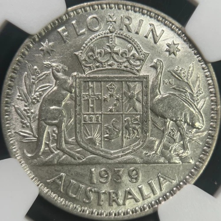 オーストラリア。1939年、フローリン、銀 - NGC AU58 - KGVI、キーデート、希少