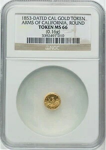CAMEO PL 1853 カリフォルニア ゴールド トークン、ラウンド、カリフォルニアの紋章 / NGC MS66! ゴールド