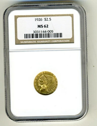 1926年インディアンヘッド 2.5ドル クォーターイーグルゴールド NGC MS62