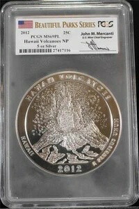 2012年 .25C 5オンス .999 シルバー ATB ハワイ火山 NP PCGS MS69PL メルカンティ