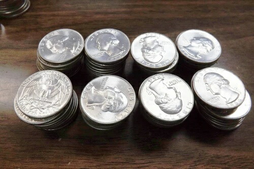 1964年ワシントン90%銀貨2ロール、40枚入り、各7.99ドル、1ロールあたり320ドル