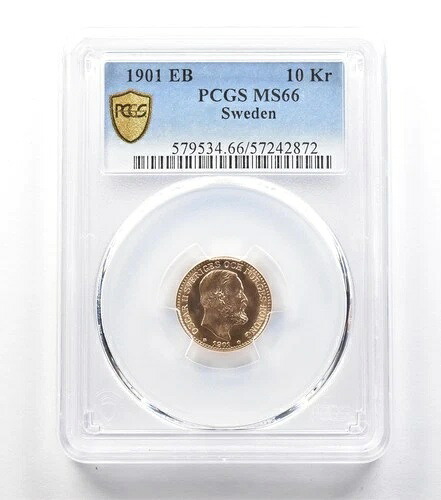 1901年 EB スウェーデン 10クローナ 金貨 MS66 PCGS *3721
