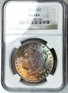 1881 S トーン モーガン $????NGC MS 65 スター??プレミアム ビビッド ラディアント レインボー????ビデオ