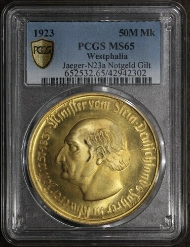 1923年（MS65）ヴェストファーレン・ワイマール共和国5000万マルク・ノットゲルト - ドイツのインフレ