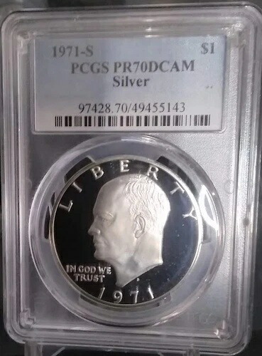 :1971-S $1 アイゼンハワー シルバー ドル PCGS PR70 ディープ カメオ コントラスト レア R3 トップポップ