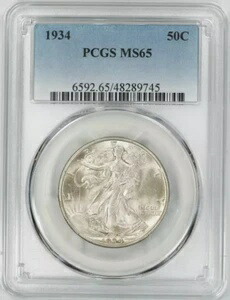 :1934-P 50C ウォーキング・リバティ・ジェム BU PCGS MS65 (FSTB) 希少ブラストホワイト高グレード