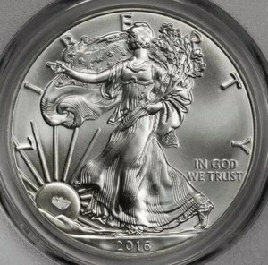 2016年 PCGS MS69「日食」サンスルー刻印 シルバーイーグルドル ミントエラー