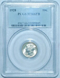 1928年 PCGS MS66FB フルバンド マーキュリーダイム
