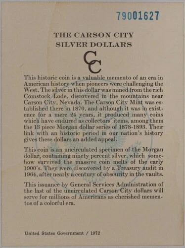 1879-CC モーガン銀貨 GSA ホード証明書 - 証明書のみ!
