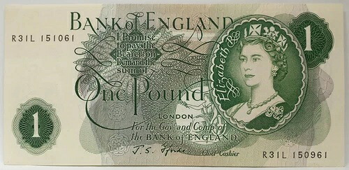 イギリス 1966年 1ポンド コレクターの誤植、シリアル不一致の注記あり 希少|WORLD RESOURCE【KING店】
