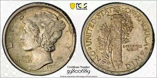 1920 D ダイム ウィングド リバティ ヘッドまたはマーキュリー PCGS AU-58 FB Pop 3 が PCGS で販売中!