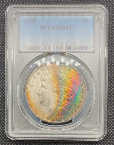 1888年 1ドル モルガン銀貨 PCGS MS63+ レインボー/トーン