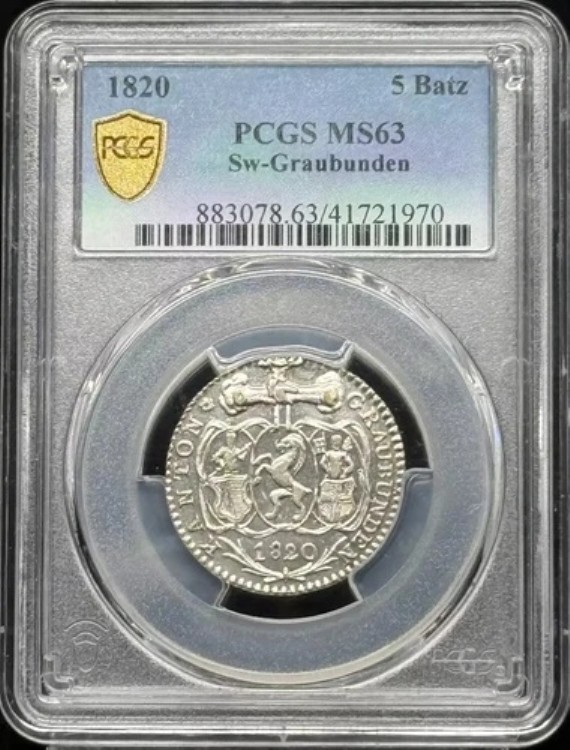 1820年 スイス ビロン バッツェン PCGS MS-63