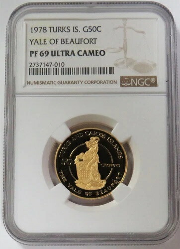 1978年 ゴールド タークス諸島 50クラウンズ イェール・オブ・ボーフォート NGC プルーフ 69 ウルトラカメオ